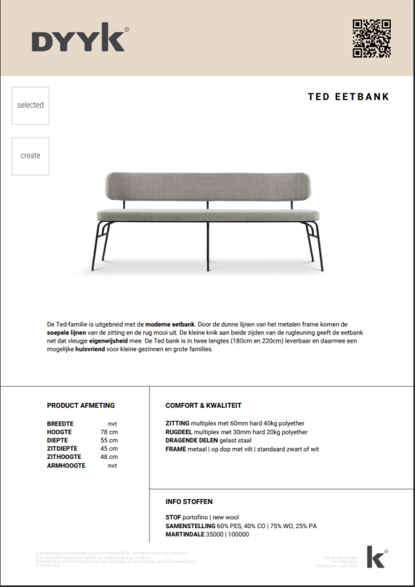 Eetkamerbank Ted - Afbeelding 3
